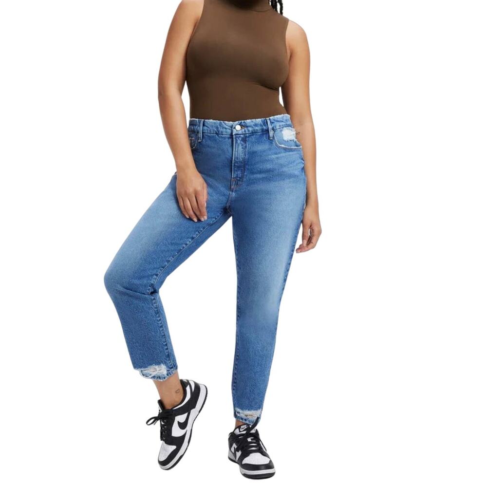 Good American The Weekender Jeans Sz 4 27 High Rise Relaxed Straight Leg Denim